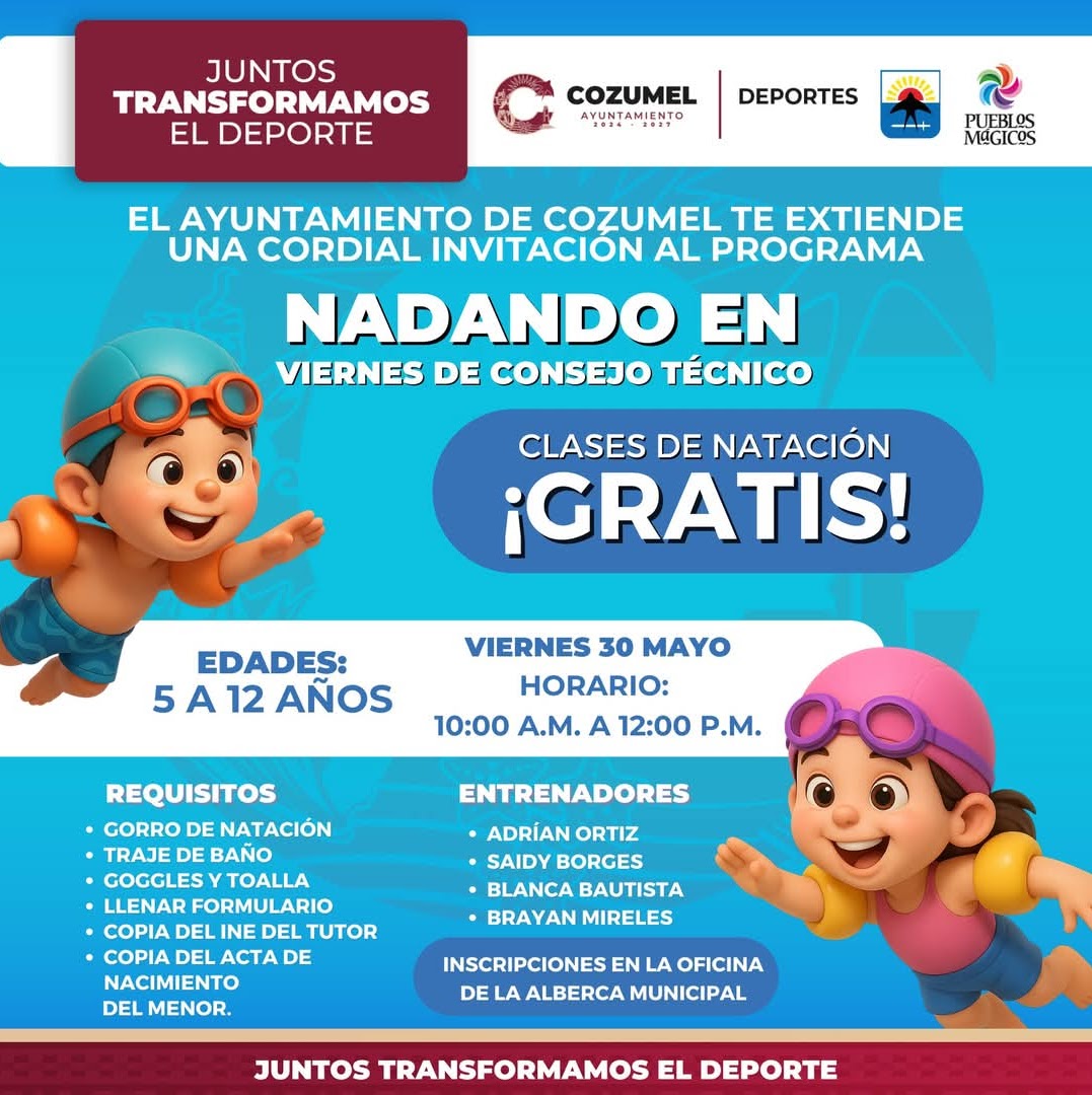 ¡CLASES DE NATACIÓN GRATIS este viernes 30 de mayo!
