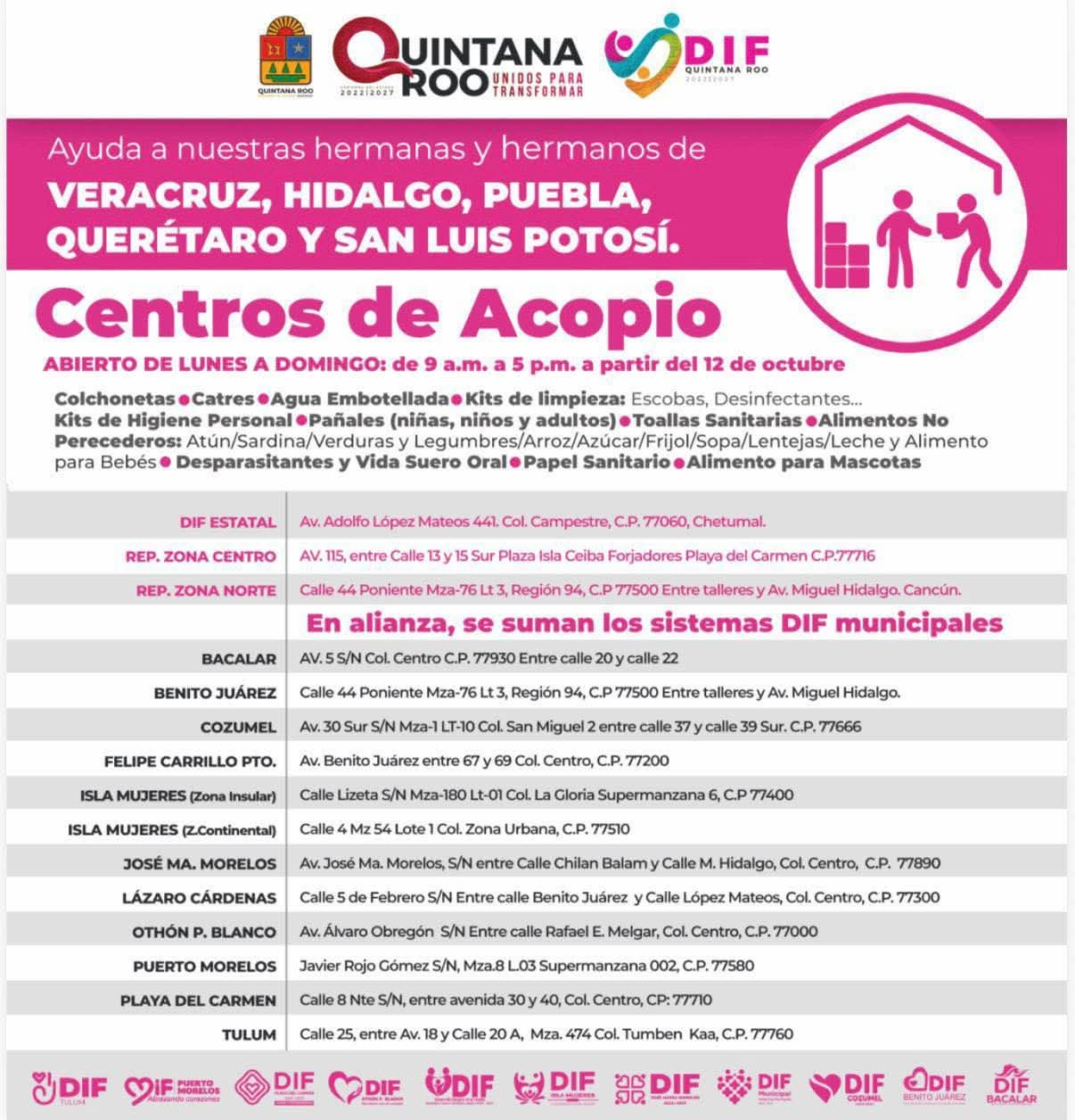 Sigamos 🤝 ayudando a nuestras hermanas y hermanos de Veracruz, Hidalgo, Puebla, Querétaro y San Luis Potosí