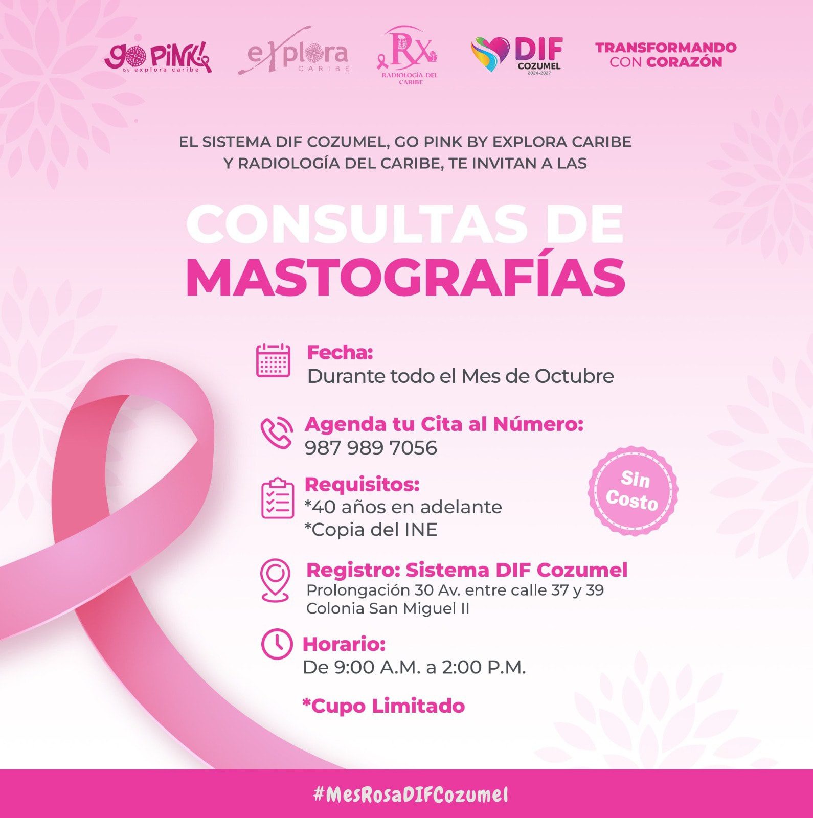 ATENCIÓN MASTOGRAFÍAS GRATIS 👉DIF  Cozumel, Explora Caribe Tours y Radiología del Caribe, se unen por la vida con 60 mastografías gratuitas para mujeres de la isla