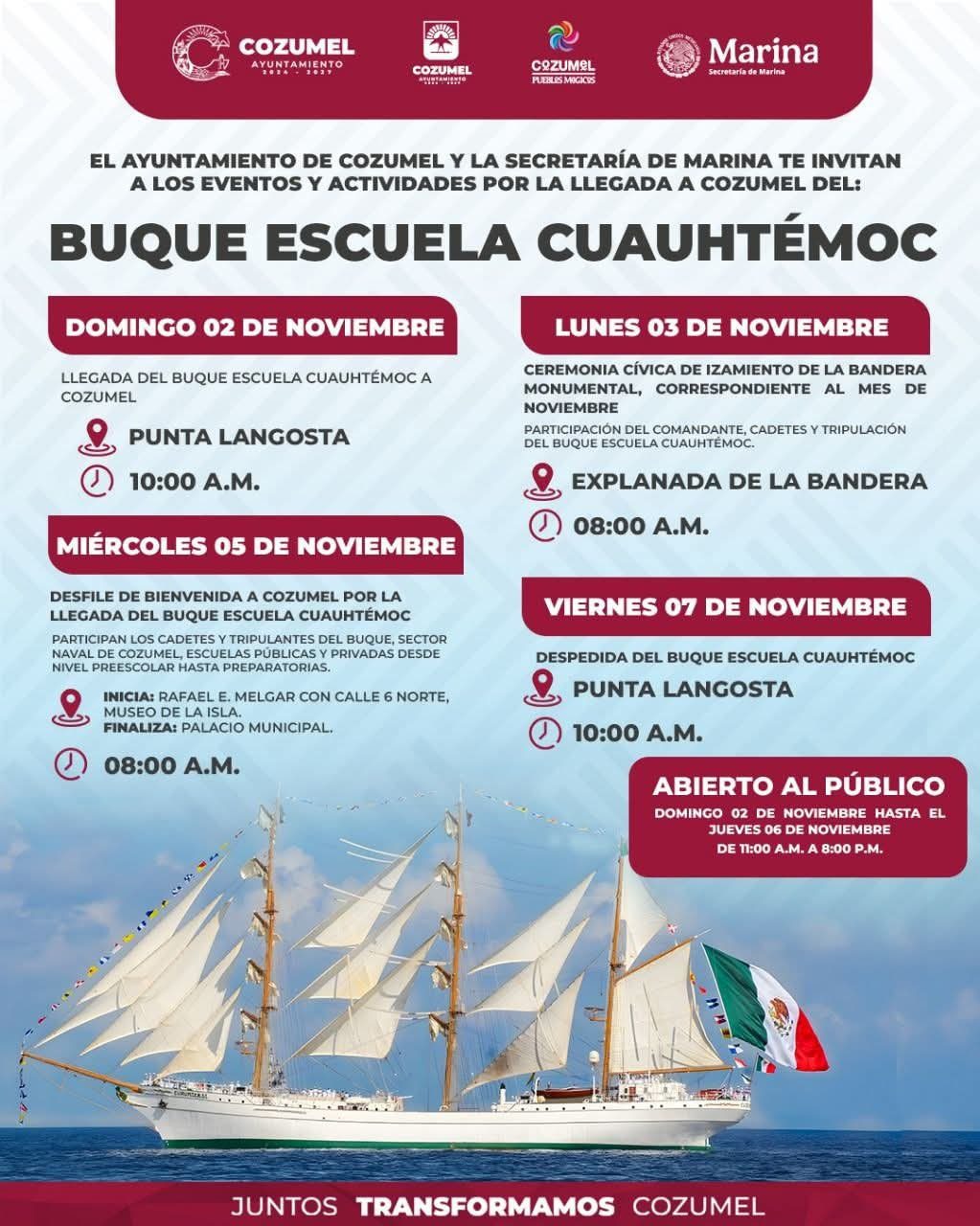 Que no se te pase y disfruta del ¡Buque Escuela “Cuauhtémoc” en Cozumel!