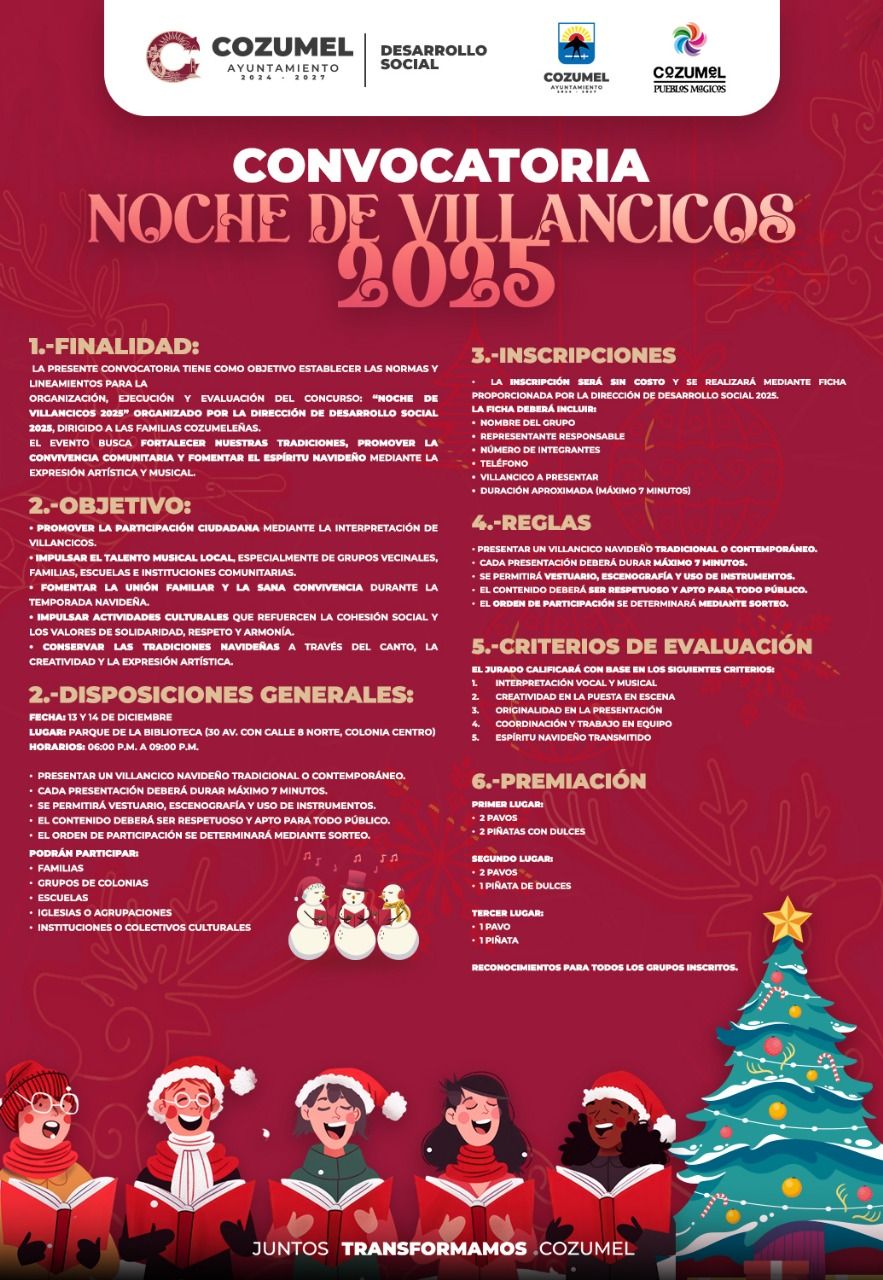 🎄 ¡Convocatoria abierta para la Noche de Villancicos 2025 en Cozumel!