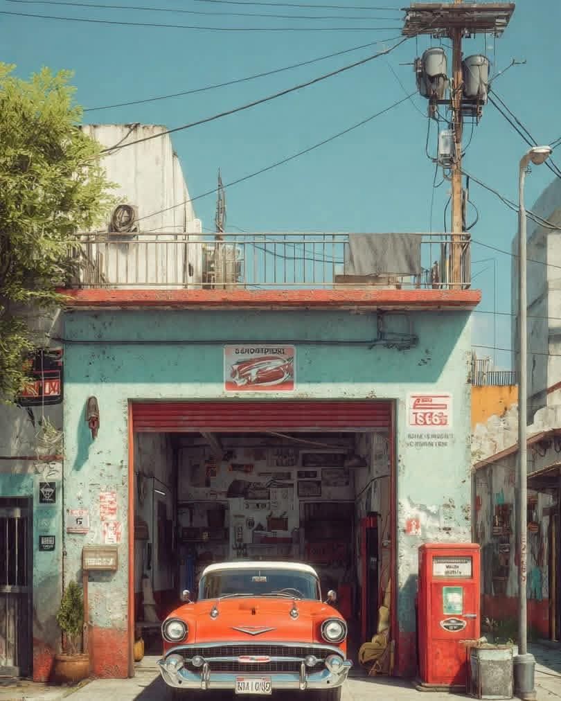 En Monterrey, México, un taller mecánico tiene un letrero extraño en la puerta.
